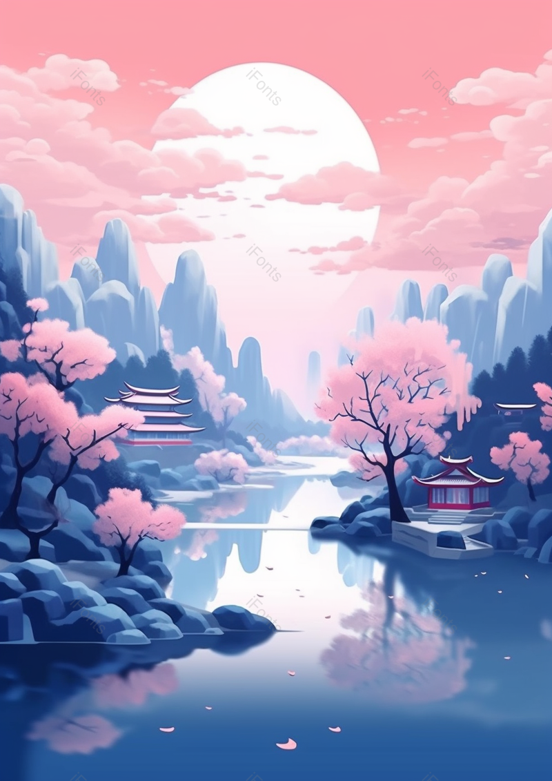 安静的河边日出插画背景自然景色手绘,插画/手绘图,插画/手绘图库,插画/手绘图下载,插画/手绘